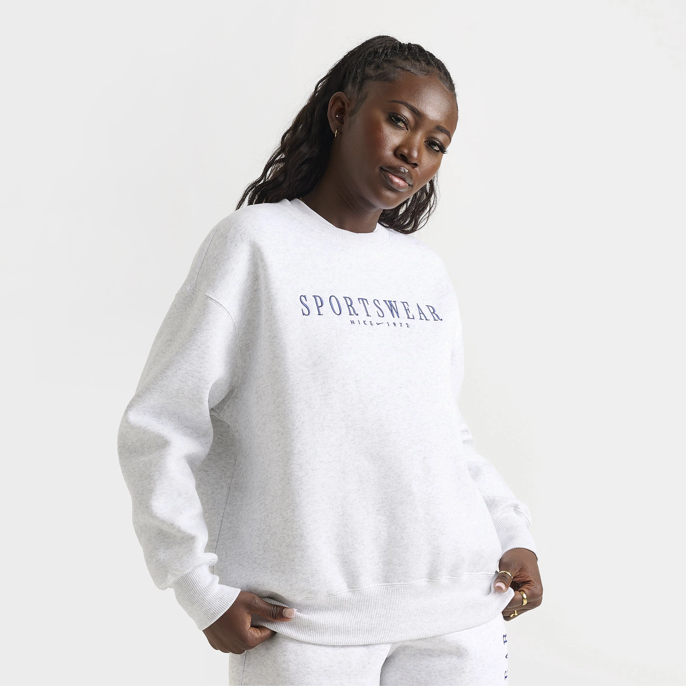Nike Sportswear Women's Phoenix Fleece Oversized Crewneck Birch Heather / Deep Royal Blue
