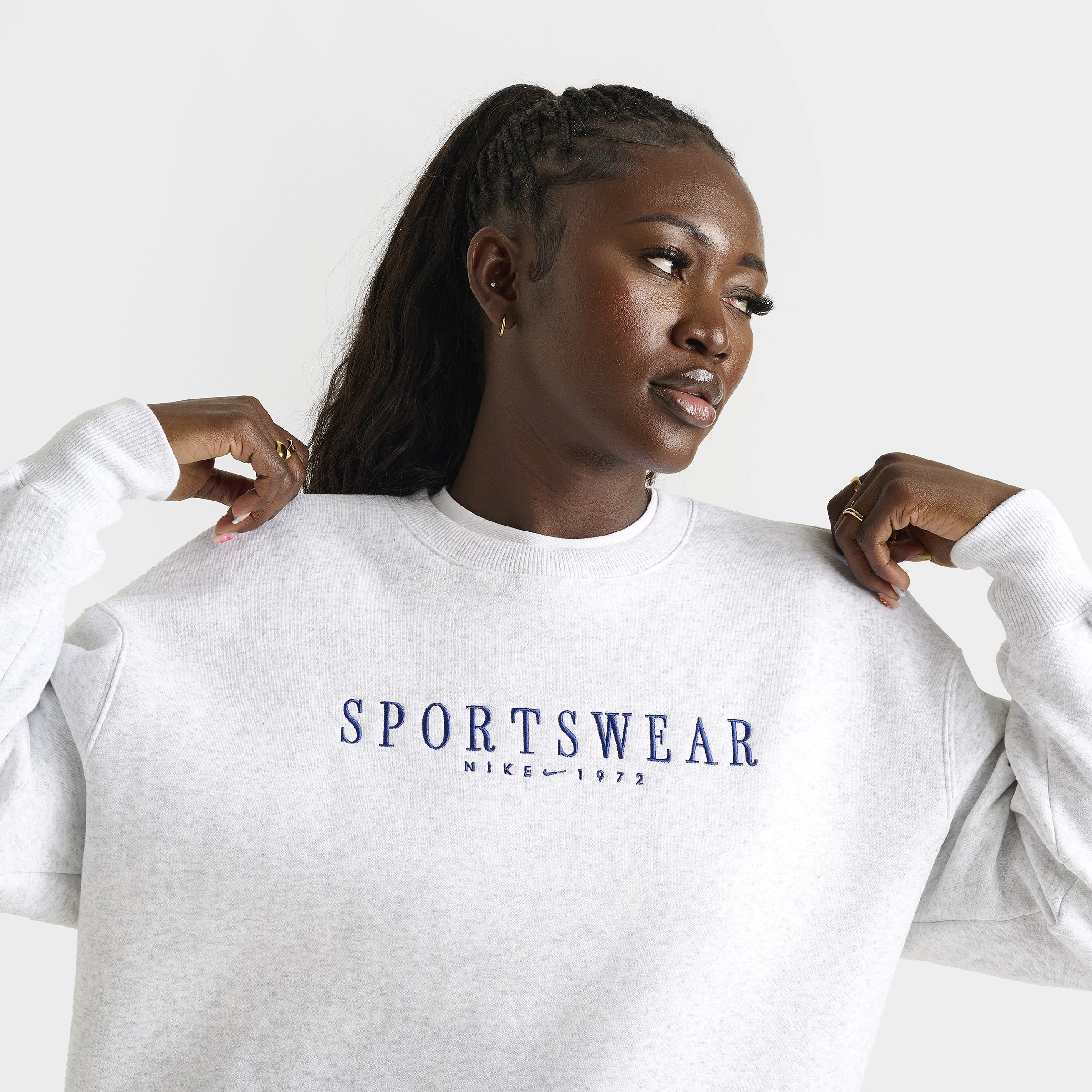 Nike Sportswear Women's Phoenix Fleece Oversized Crewneck Birch Heather / Deep Royal Blue