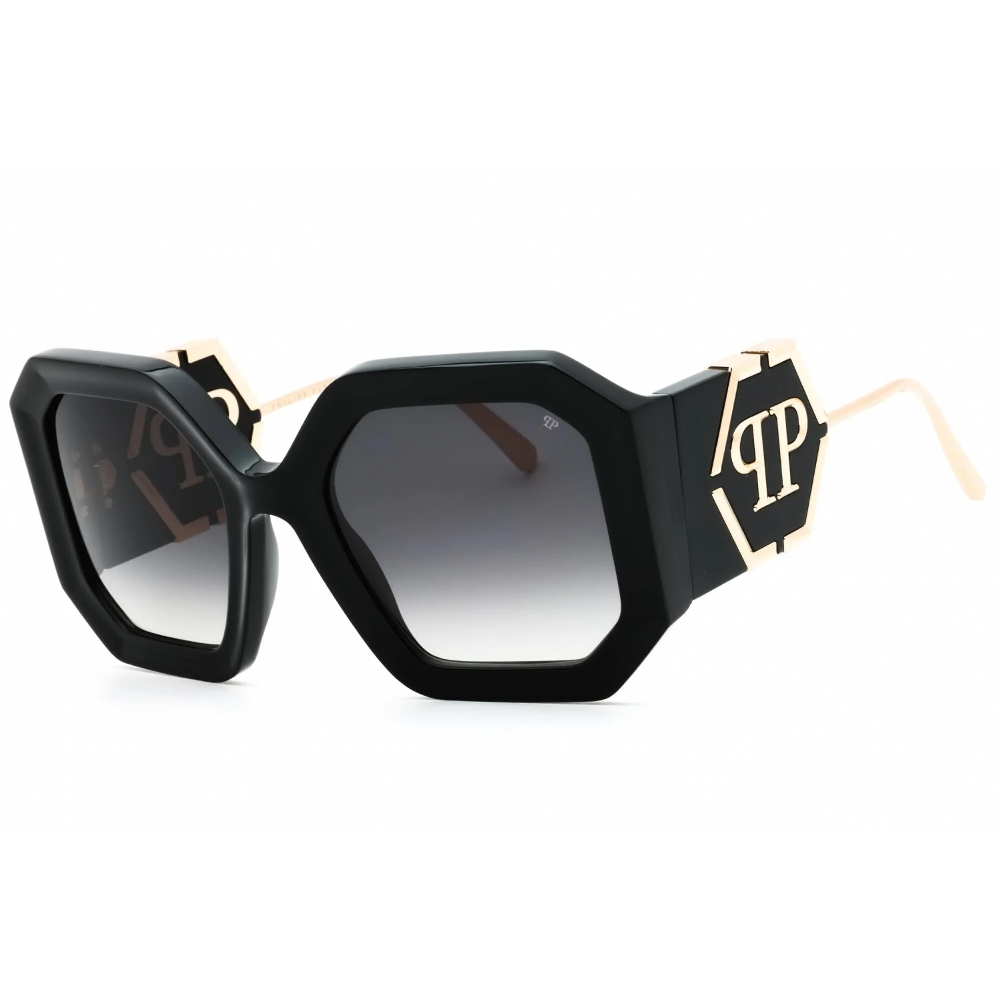 Philipp Plein Women's Sunglasses - Shiny Black Plastic Oversized Frame | SPP067 0700