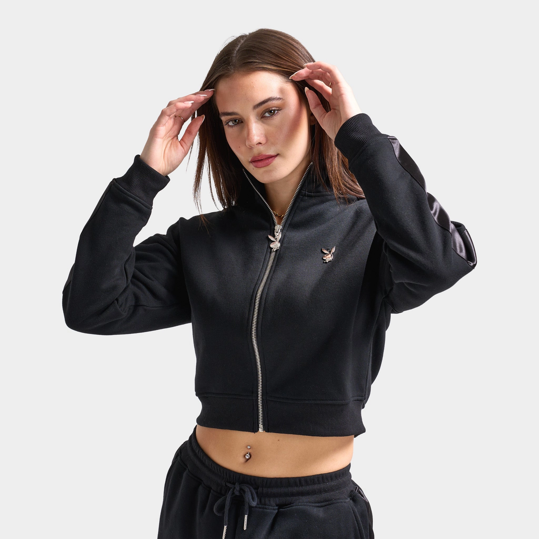 Playboy Script Cropped Track Top / Black