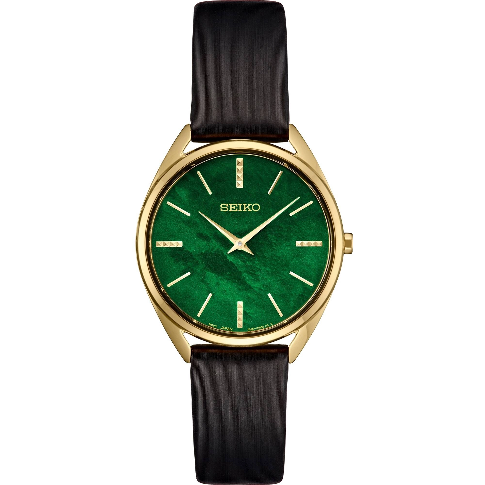 Seiko Women's Watch - Essentials Green Mother of Pearl Dial Black Strap | SWR080