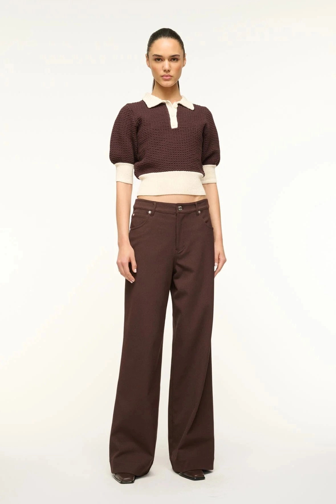 Staud - Dark Chocolate Altea Sweater Waffle Knit