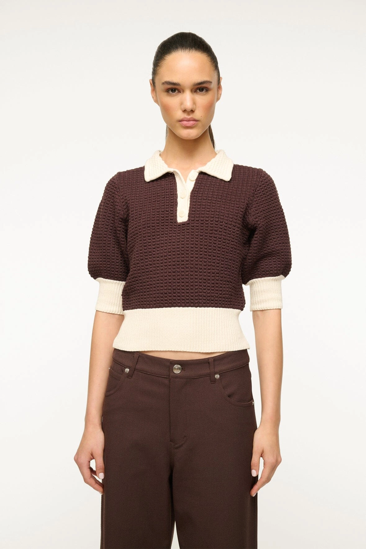 Staud - Dark Chocolate Altea Sweater Waffle Knit