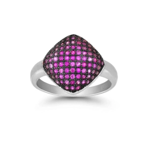 Sterling Silver Black Rhodium and Pink CZ Square Ring, Size 8