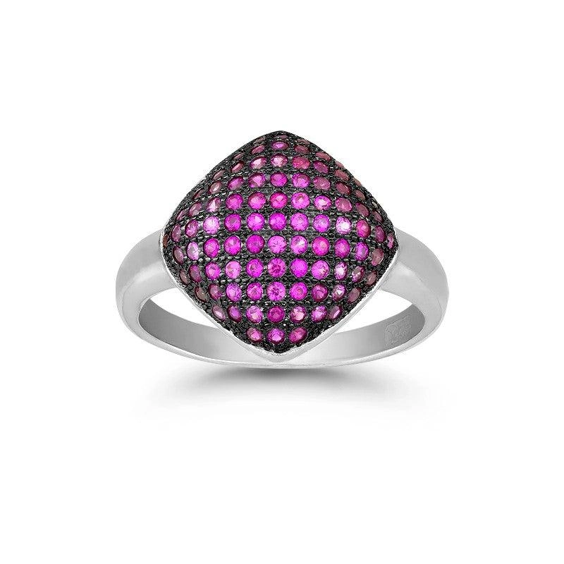Sterling Silver Black Rhodium and Pink CZ Square Ring, Size 8