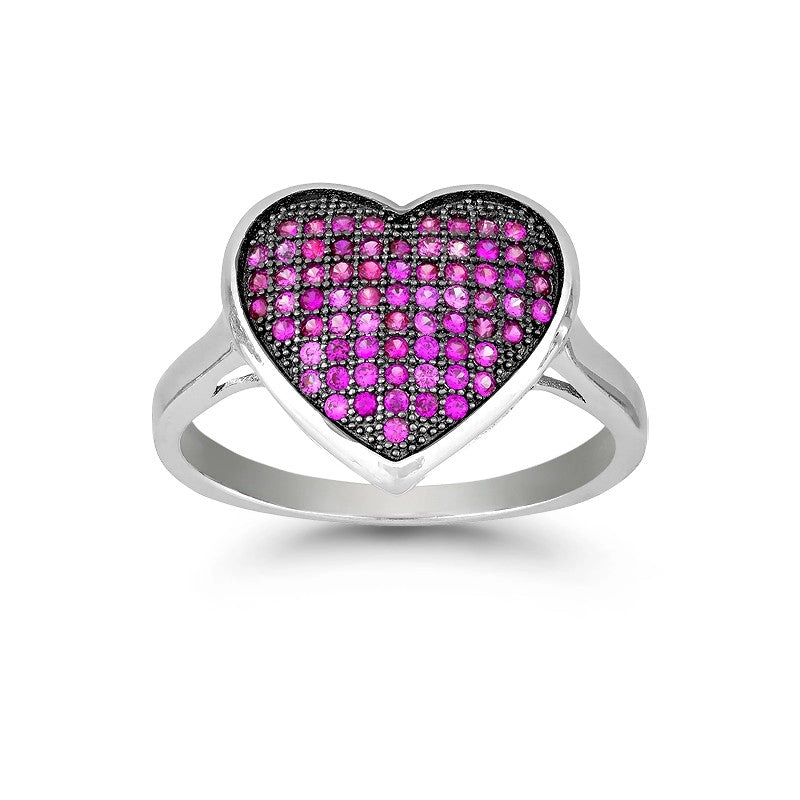 Sterling Silver Black Rhodium Pink CZ Heart Ring - W-9876