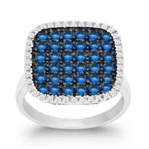 Sterling Silver Blue CZ Black Rhodium Square Ring - W-9875