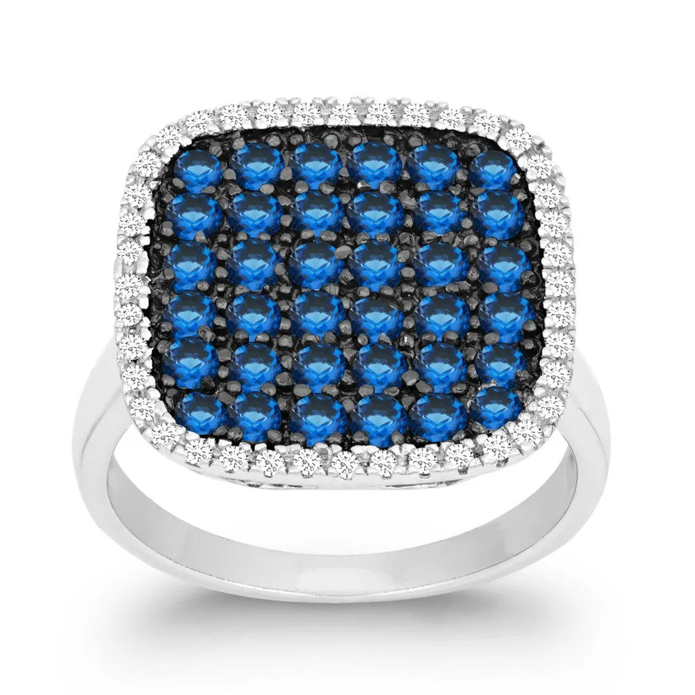 Sterling Silver Blue CZ Black Rhodium Square Ring - W-9875