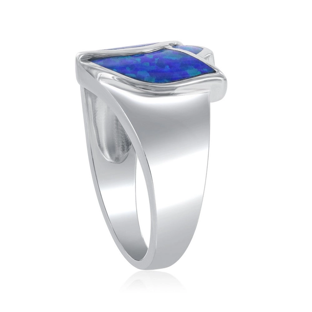 Sterling Silver Blue Inlay Opal Rose Ring - W-1414