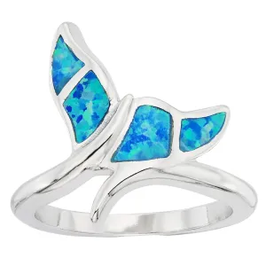 Sterling Silver Blue Inlay Opal Whale Tail Ring - W-9776