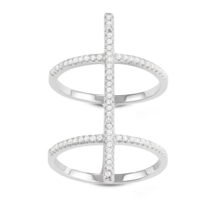 Sterling Silver Center CZ Bar XL Double Row Ring - W-1633