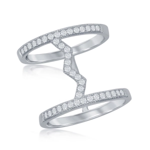 Sterling Silver Center Heartbeat Double Row CZ Ring - W-1286