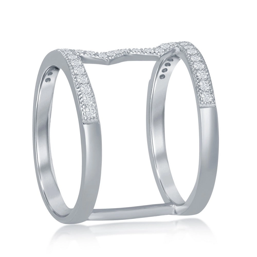 Sterling Silver Center Heartbeat Double Row CZ Ring - W-1286