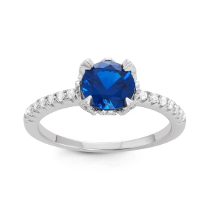 Sterling Silver Center Round Dark Blue CZ Ring - W-1523