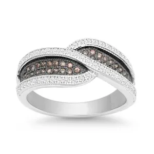 Sterling Silver Crossed Champagne and White CZ Ring - W-9906