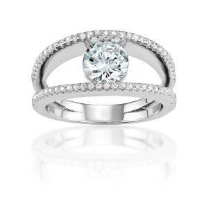 Sterling Silver CZ Double Row with Center CZ Ring - W-1558