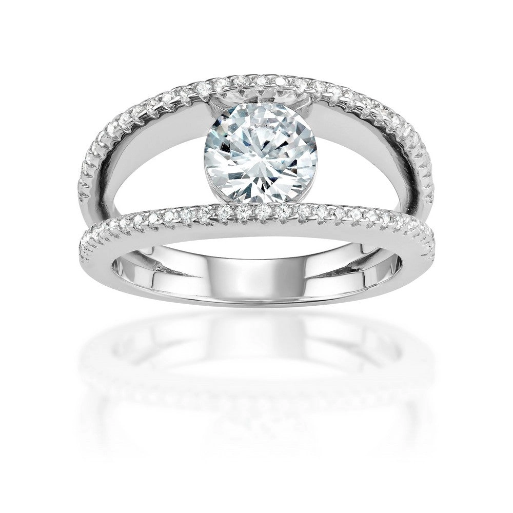 Sterling Silver CZ Double Row with Center CZ Ring - W-1558
