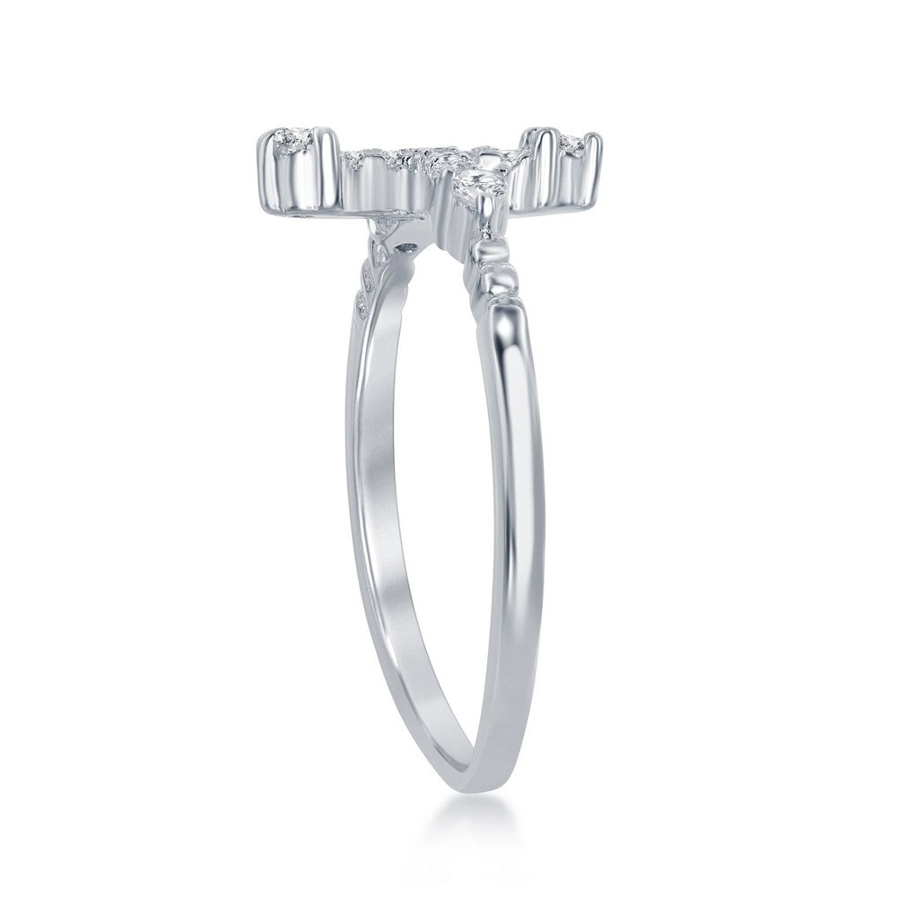 Sterling Silver CZ Micro Pave Cross Ring - W-1411