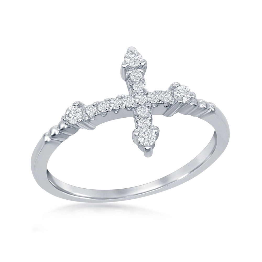 Sterling Silver CZ Micro Pave Cross Ring - W-1411