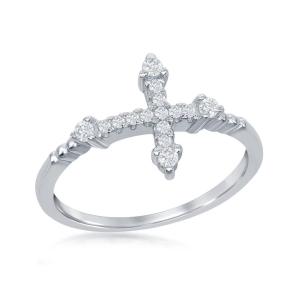 Sterling Silver CZ Micro Pave Cross Ring - W-1411