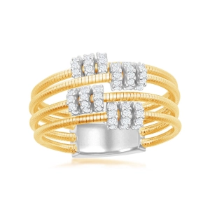 Sterling Silver Designer CZ Ring Bonded with 14K Gold, Size 8