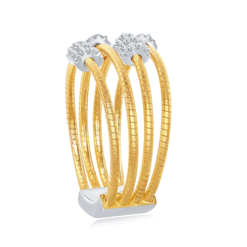 Sterling Silver Designer CZ Ring Bonded with 14K Gold, Size 8