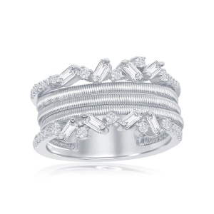 Sterling Silver Designer CZ Ring Bonded with Platinum, Size 8