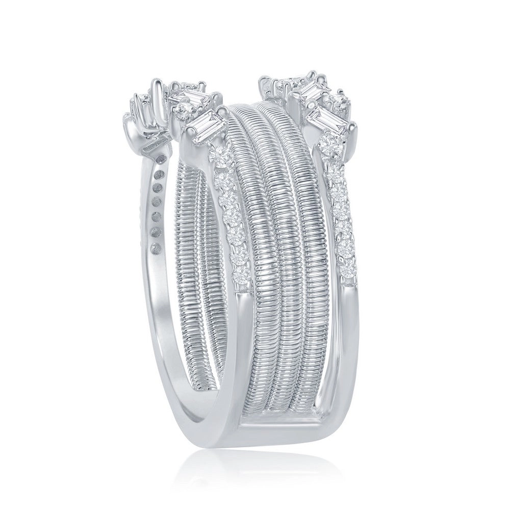 Sterling Silver Designer CZ Ring Bonded with Platinum, Size 8