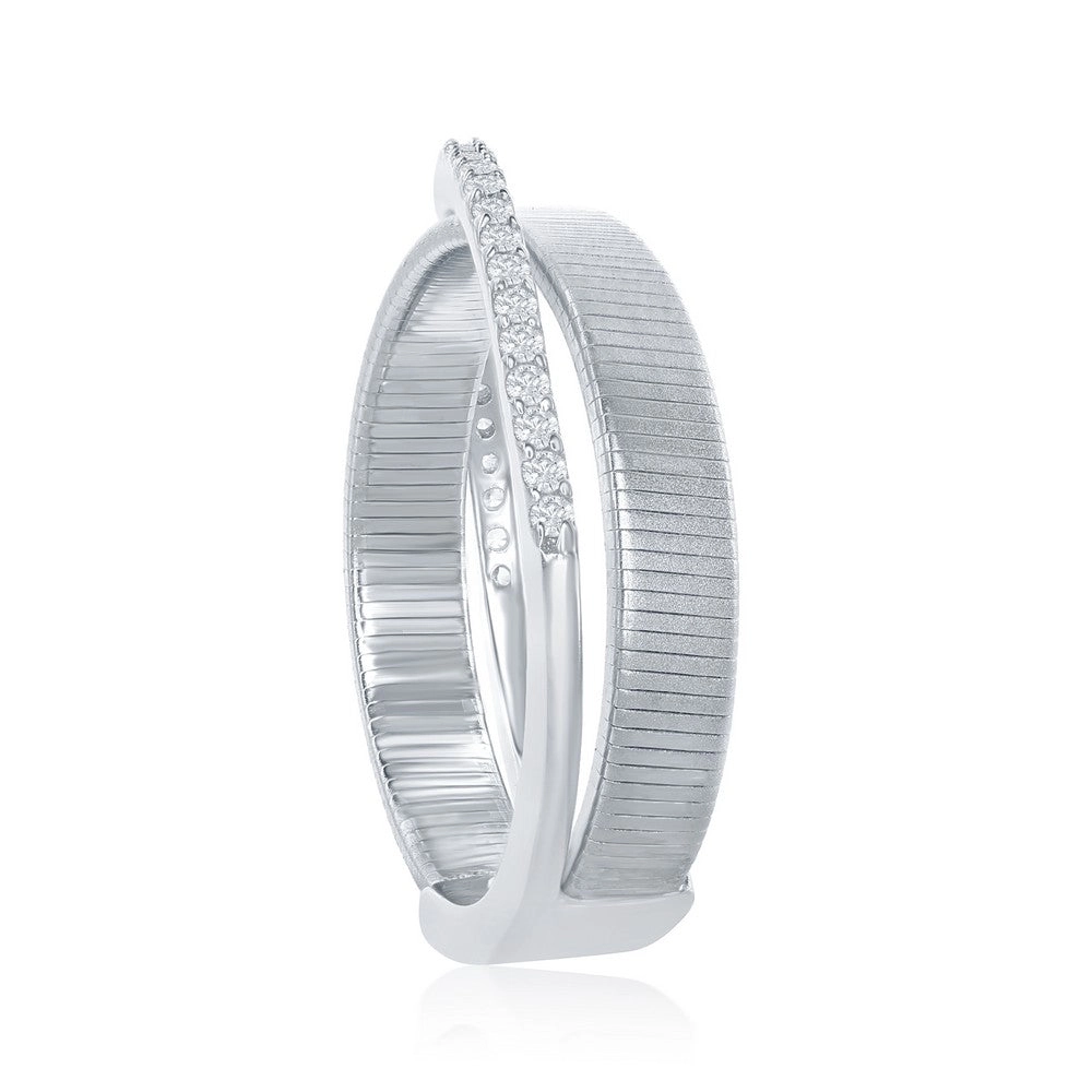 Sterling Silver Designer CZ Ring Bonded with Platinum, Size 9