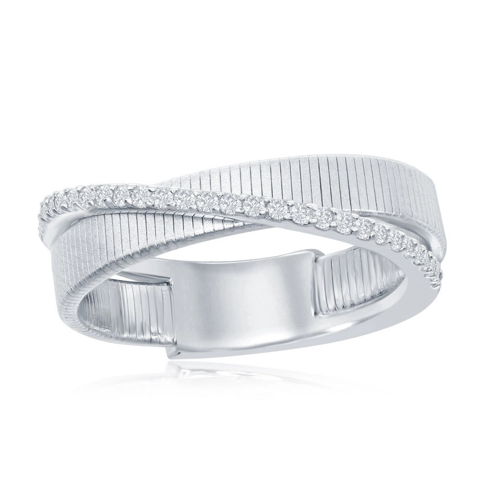 Sterling Silver Designer CZ Ring Bonded with Platinum, Size 9