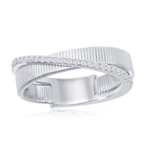 Sterling Silver Designer CZ Ring Bonded with Platinum, Size 9