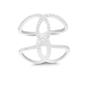 Sterling Silver Double CZ Swirl Wide Ring - W-9922
