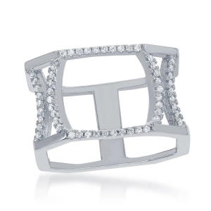 Sterling Silver Double Open CZ Octangle Ring - W-1376