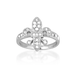 Sterling Silver Fleur De Lis Style CZ Ring - W-8414