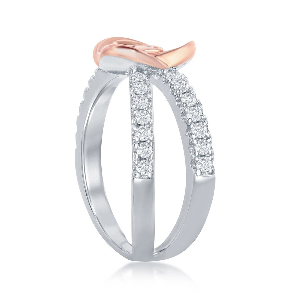 Sterling Silver Flower Micro Pave Open Band Ring - W-2034