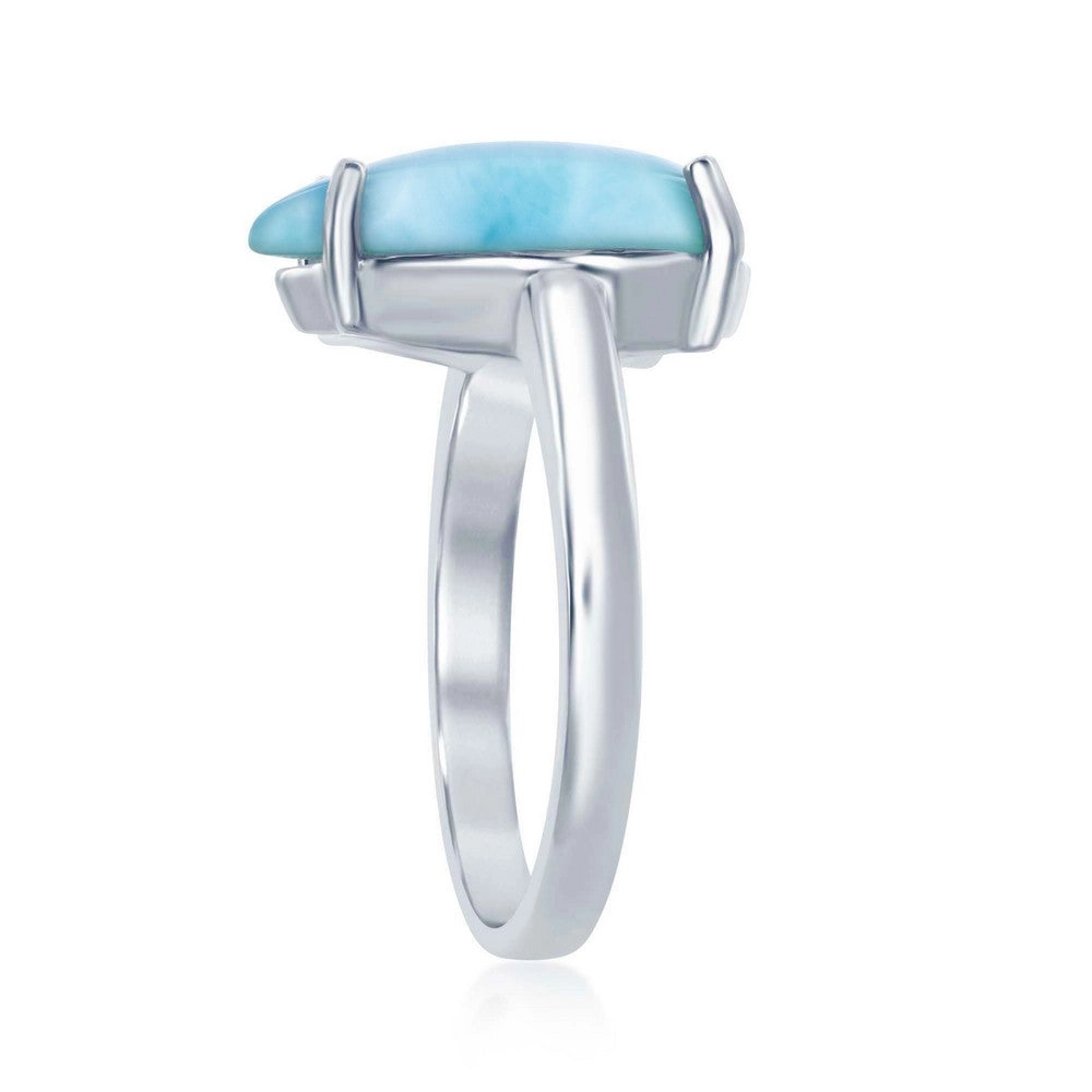 Sterling Silver Four-Prong Teardrop Larimar Ring, Size 9