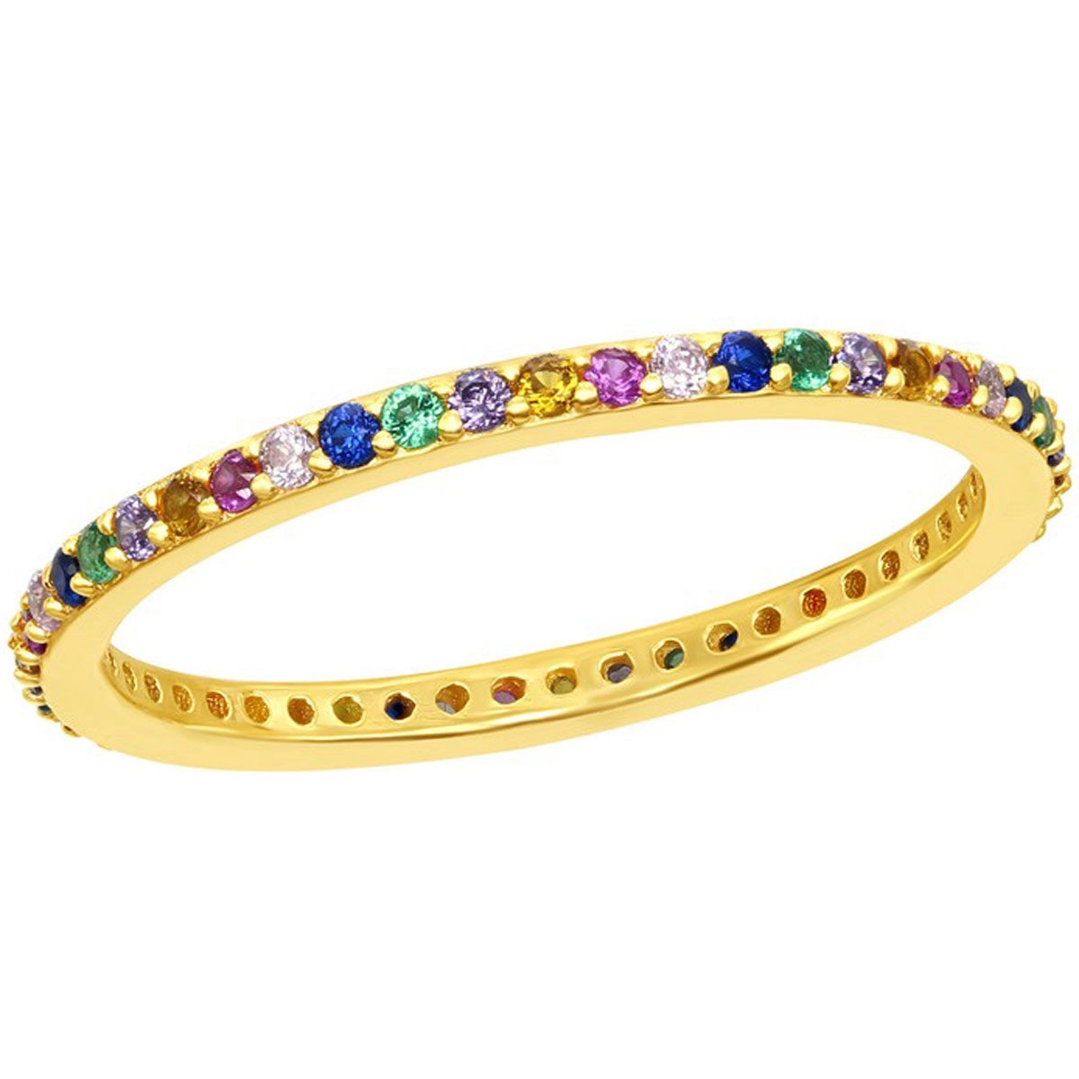Sterling Silver GP Rainbow CZ Thin Band Ring - W-2134