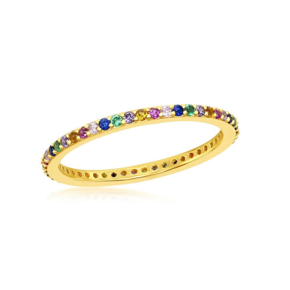 Sterling Silver GP Rainbow CZ Thin Band Ring - W-2134