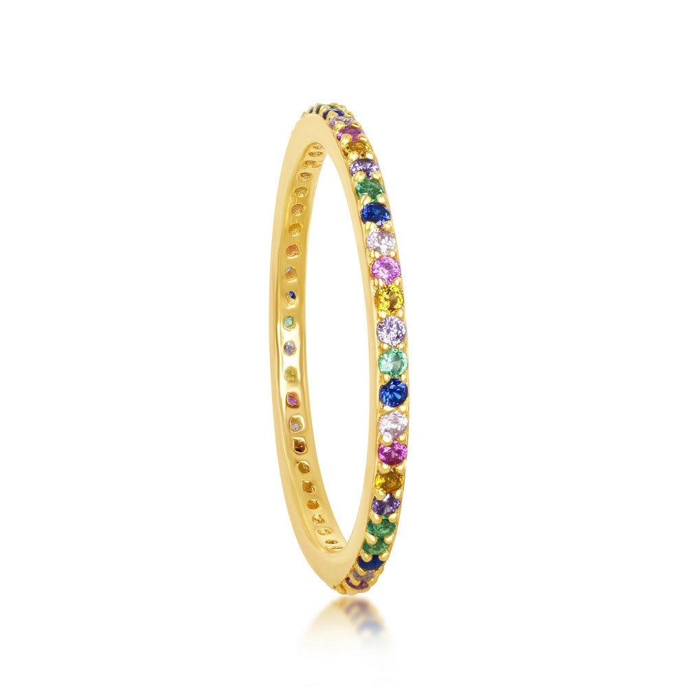 Sterling Silver GP Rainbow CZ Thin Band Ring - W-2134