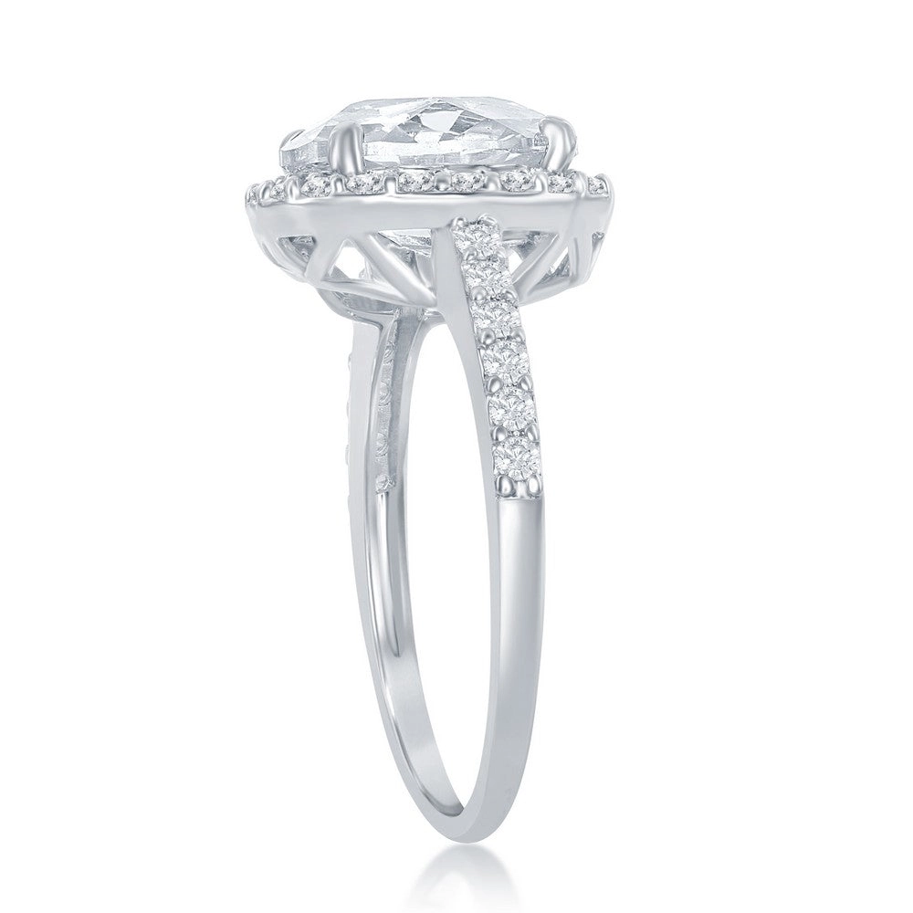 Sterling Silver Large Oval Halo CZ Engagement Ring - W-2404