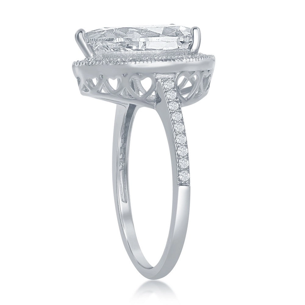 Sterling Silver Large Pear Shaped CZ Engagement Ring - W-2410