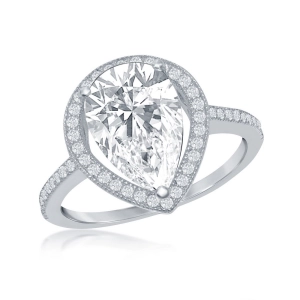 Sterling Silver Large Pear Shaped CZ Engagement Ring - W-2410
