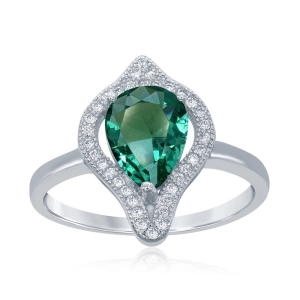 Sterling Silver Large Teardrop Emerald with CZ Ring - W-1760