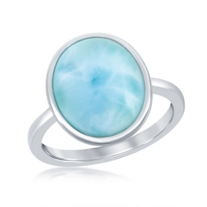 Sterling Silver Larimar Oval with Design Border Ring, Size 9