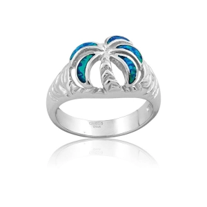 Sterling Silver Opal Palm Tree Ring - W-9655