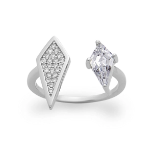 Sterling Silver Open Large CZ Diamond Shaped Ring - W-1324