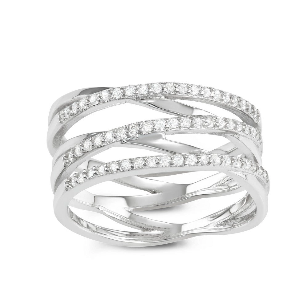 Sterling Silver Open Triple Row CZ Ring - W-1628