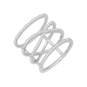 Sterling Silver Open X with Border CZ Ring - W-1230