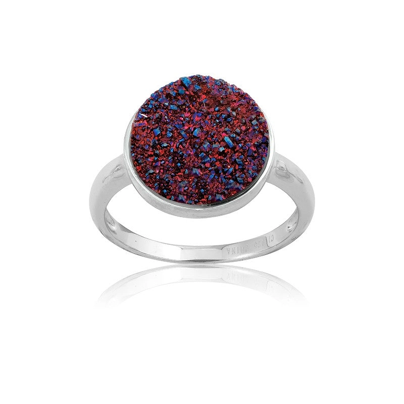 Sterling Silver Purple Round Druzy Ring - W-9748