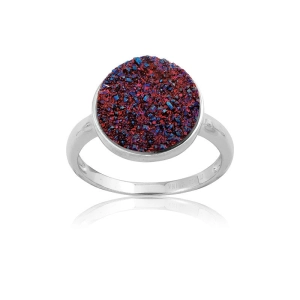 Sterling Silver Purple Round Druzy Ring - W-9748